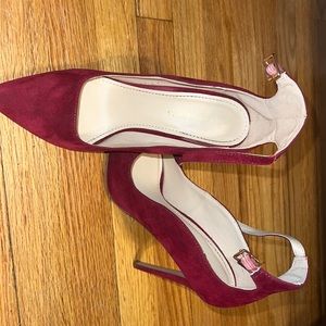 High heels, Maroon and very comfortable. Velvet feel to them